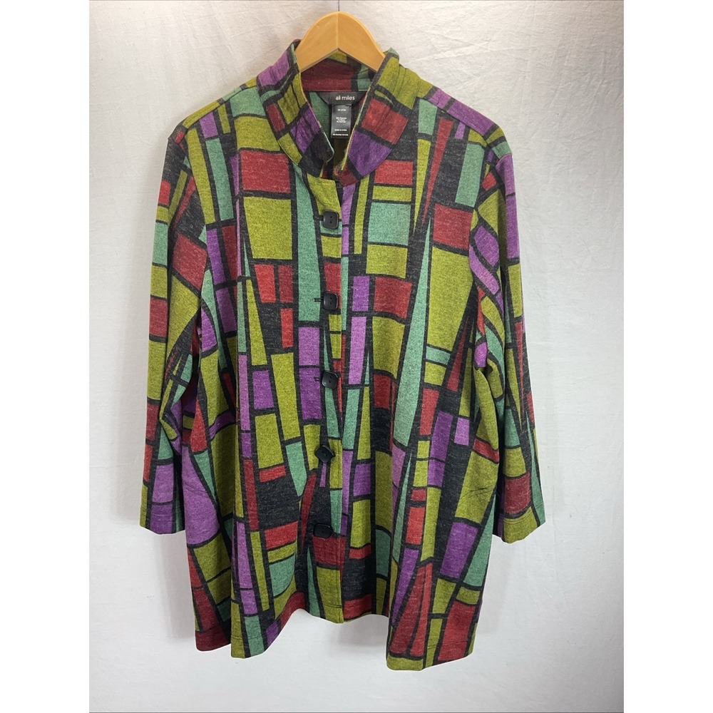 Ali Miles Sz 2X Tunic Knit Geo Button oversized top Artsy Lagenlook‎ 3/4 sleeve